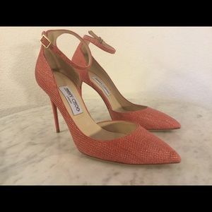 JIMMY CHOO Pink Woven Pointy Toe Pump Wm Sz 39 1/2
